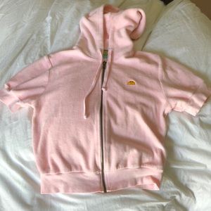 C&C California pink terry cloth crop hoodie